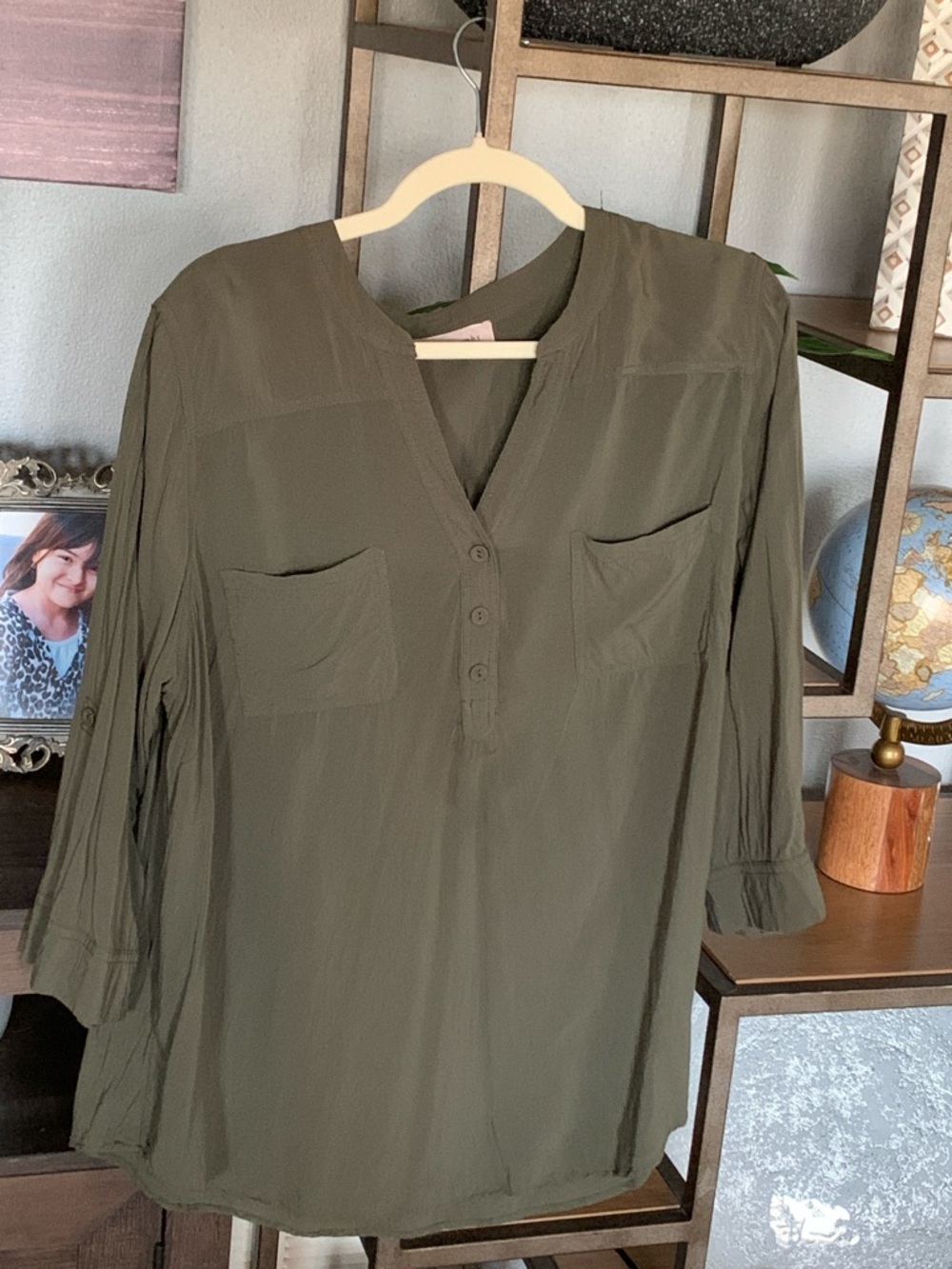 Philosophy Olive Utility Button-Front Blouse
